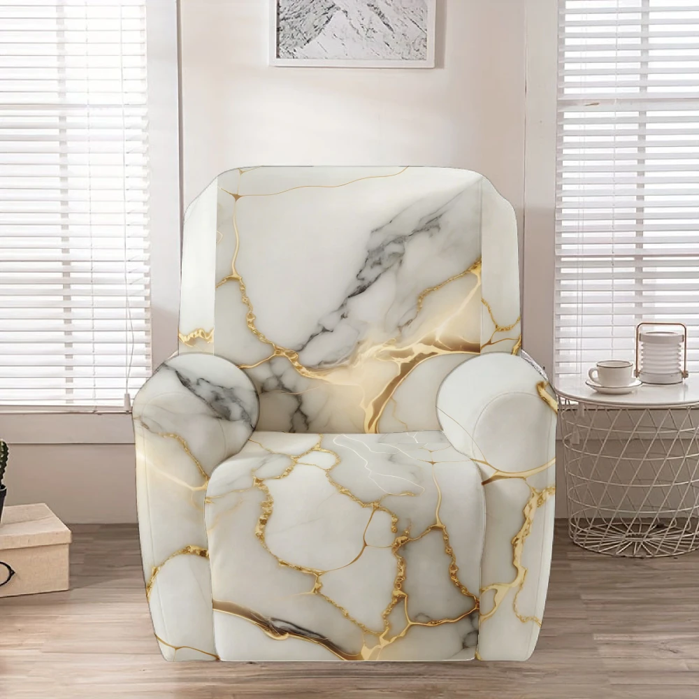Recliner Slipcover,White Gold Marble Print Stretch Recliner Sofa Cover, Stretch Soft Furniture Protector Slipcover