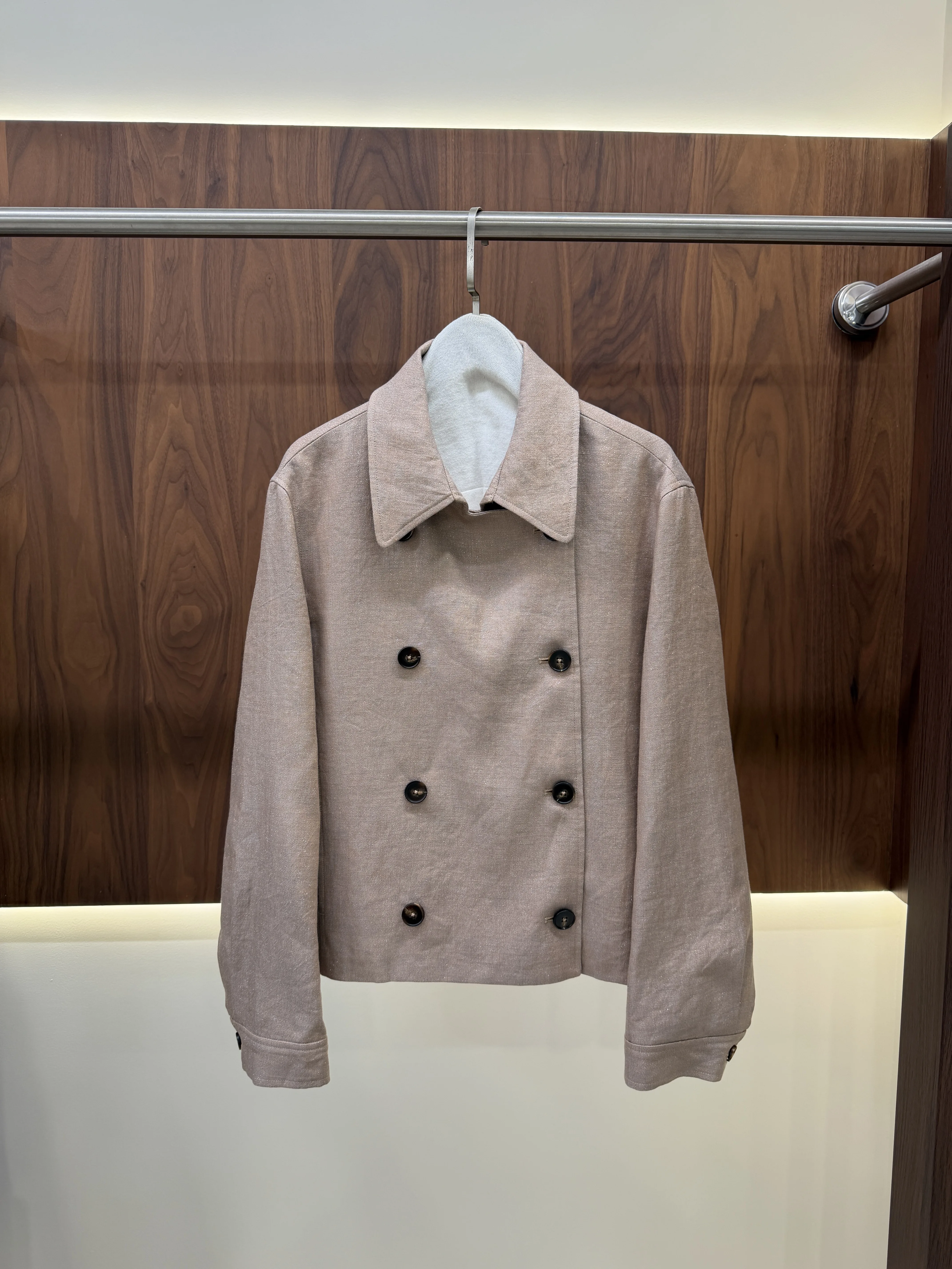 Autumn 2026 Women's Linen Double-Breasted Cropped Jacket