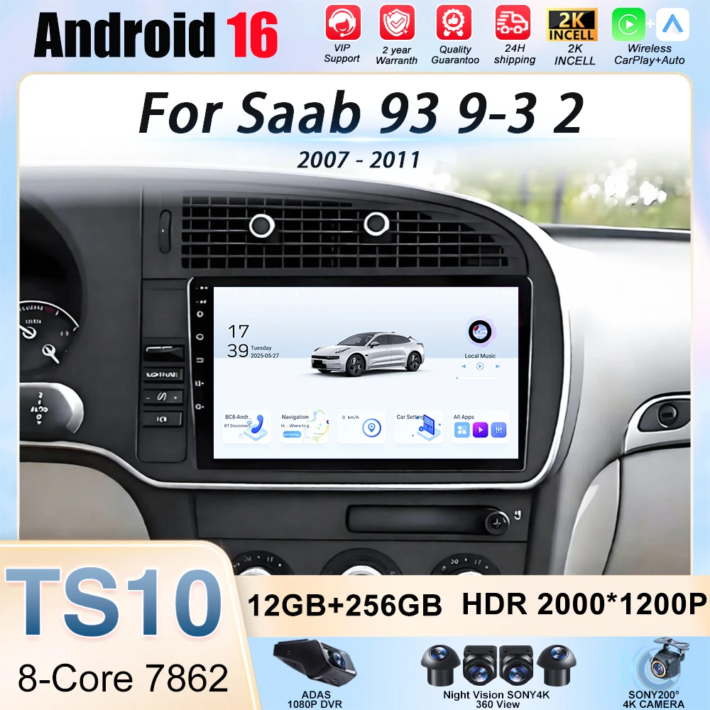Android Auto For Saab 93 9-3 2 2007 - 2011 Carplay QLED Car Radio GPS Navigation Radio Samochodowe No 2din DVD Stereo Bluetooth