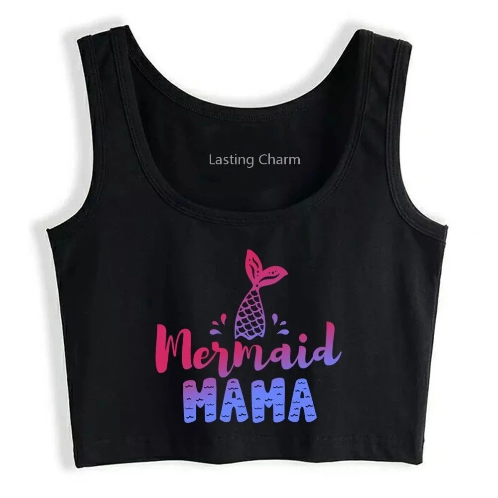 

Mermaid Mama Pattern Breathable Slim Fit Tank Top Women's Humor Fun Flirty Print Yoga Sports Workout Crop Tops