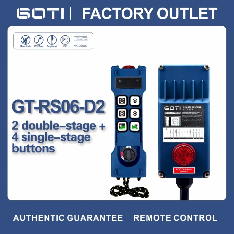 

Industrial Remote Control GT-RS06-D2 2 Double-Speed buttons + 4 Single-speed buttons 9 Relays output Concrete pump truck