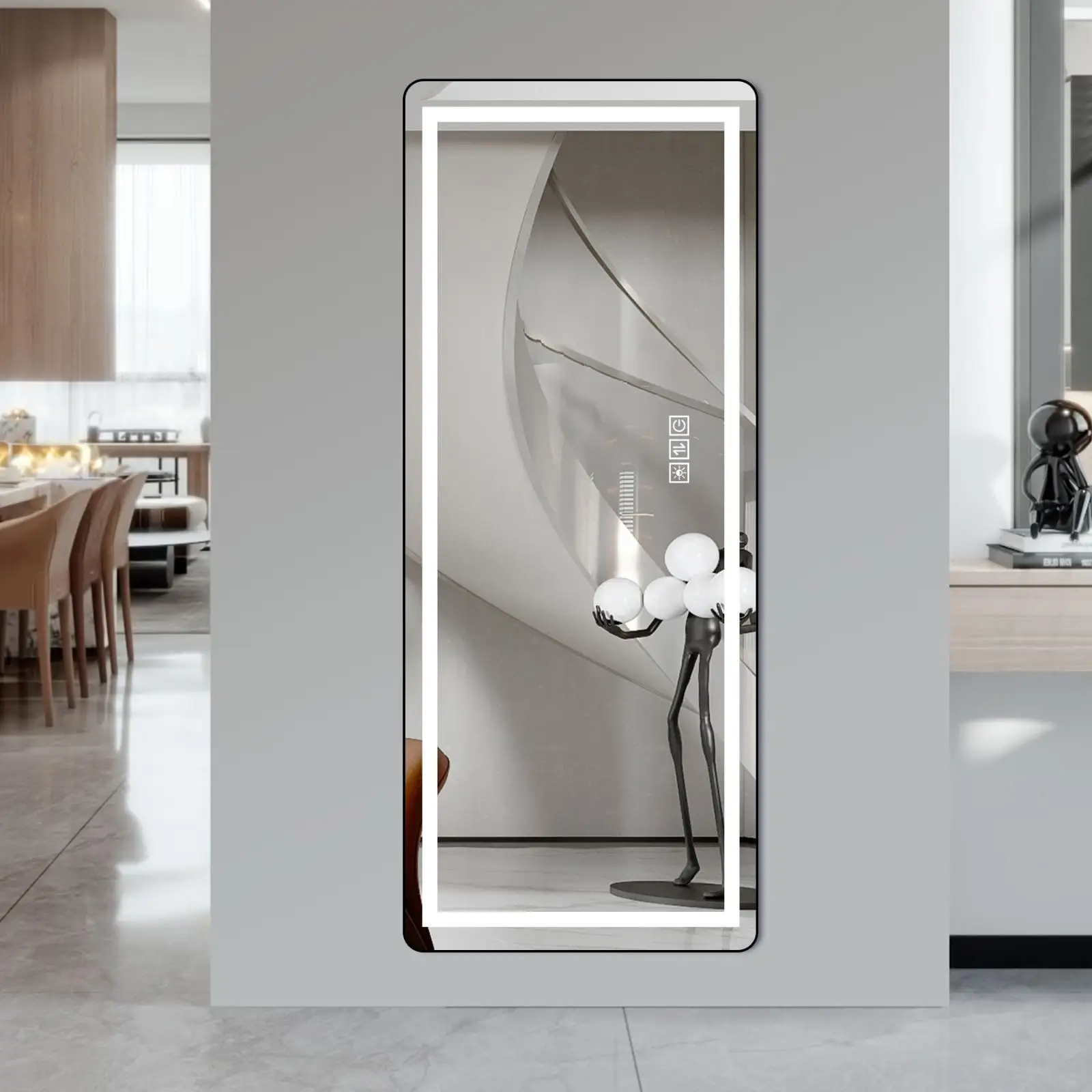 

Full Length Mirror with LED Lighting Vertical Wall Decor Mirror Dimmable Aluminum Alloy Frame for Bedroom Interior