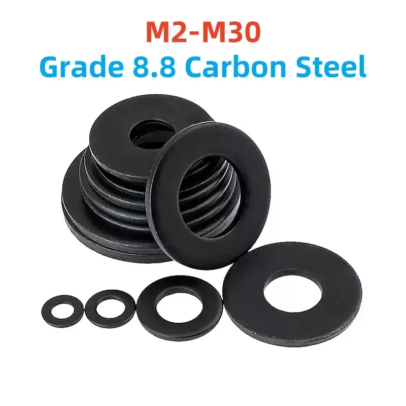 M2 M2.5 M3 M4 M5 M6 M8 M10 M12 M14 M16 M18 M20 M22 M24 M27 M30 Grade 8.8 Steel Black Carbon Steel Flat Washer Plain Gasket