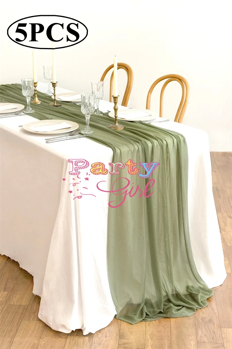 

5pcs Sale Romantic Sheer Chiffon Table Runners Banquet Wedding Tablecloth Runner For Event Party Christmas Decoration