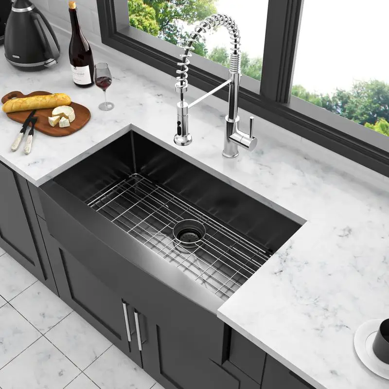 

36 Inch Stainless Steel Farmhouse Sink - 16 Gauge Apron Front Kitchen Sink in Gunmetal Black Finish