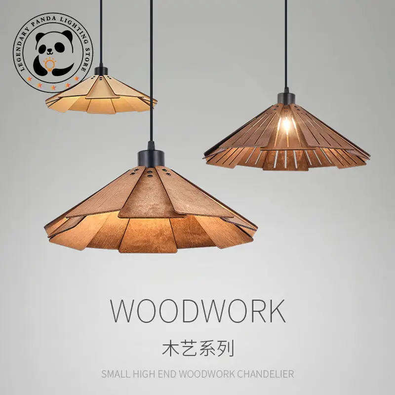 

Japanese Retro Pendant Lights Wabi-Sabi Art Straw Hat Shape Wooden Lamps Kitchen Island Dining Table Bedroom Bedside Luminaires