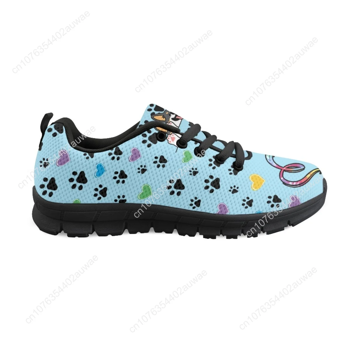 Galês Corgi Cartoon Padrão Sapatos baixos para amantes de cães, leve Lace Up Sneakers, calçado de caminhada respirável, Kawaii