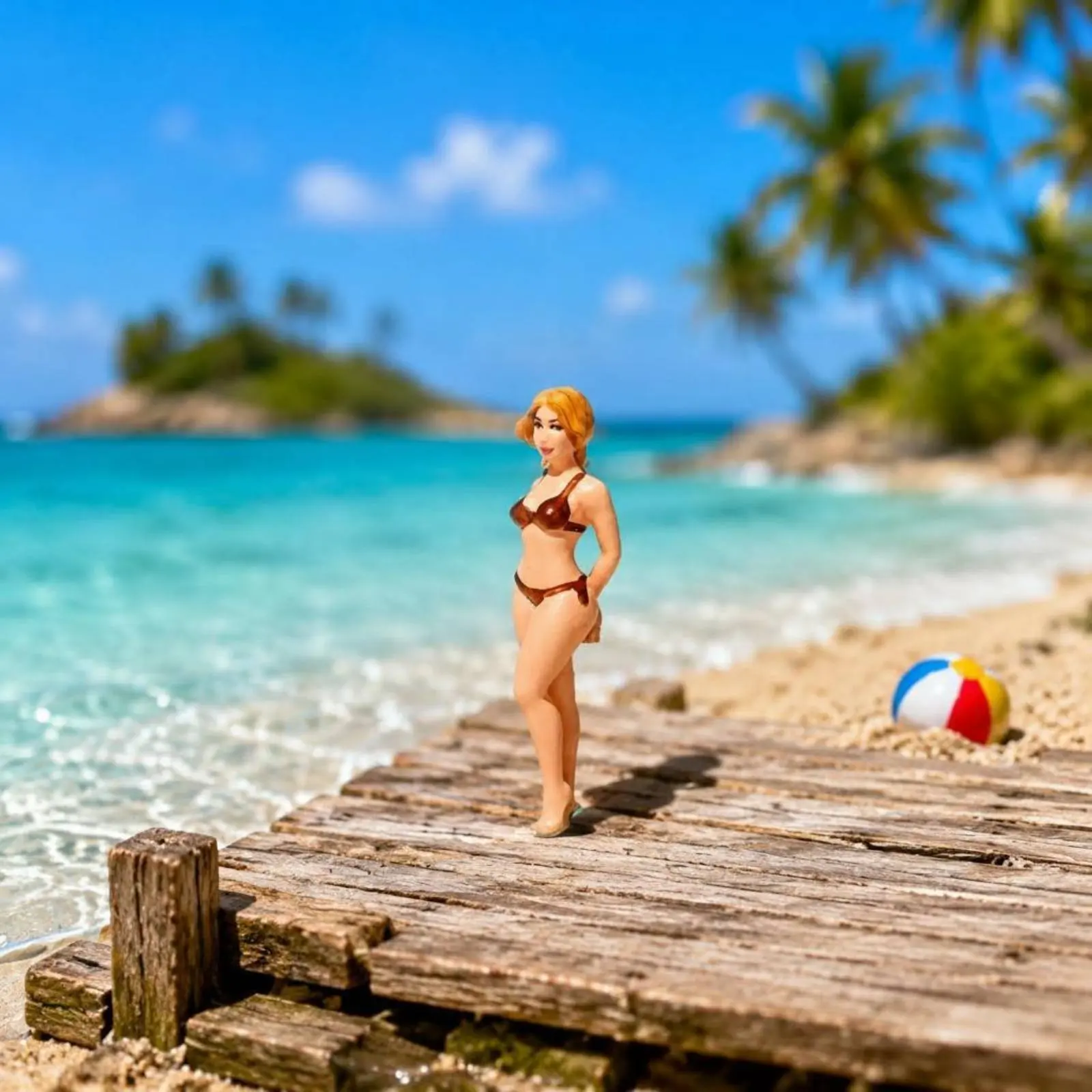 7 Pieces Bikini Beach Woman Hand-Painted Beach Girl Miniature 1:64 Female Figure Set 3D Printed 1/64 Scale Resin Figure
