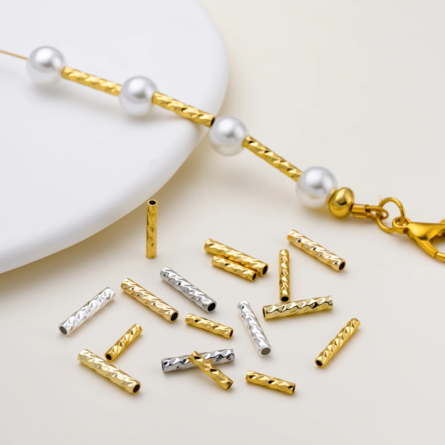 

5Pcs 18K Gold Plated Brass Straight Tube Jewelry Supplies For DIY Bracelet Making StripeTubes Accessories