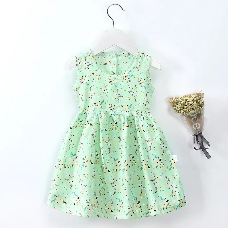 1-7Y Baby Girls Sleeveless Flower Print Dresses Cotton Silk Clothes Kids Girl Summer Princess Dress Children Party Dress Outfit