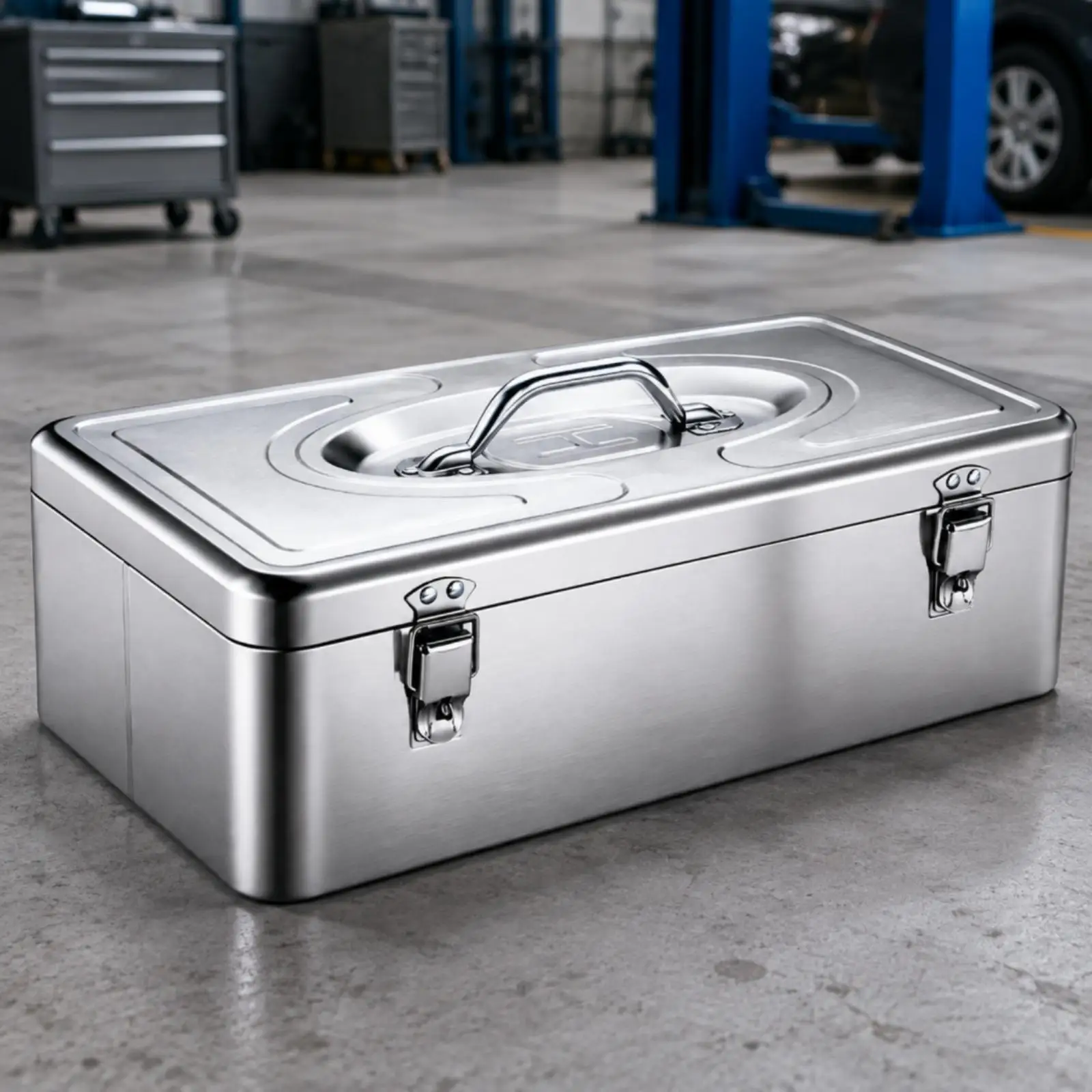 Enclosed Metal Storage Chest for Workshop Use with Reinforced Structure and Easy Portability Handle