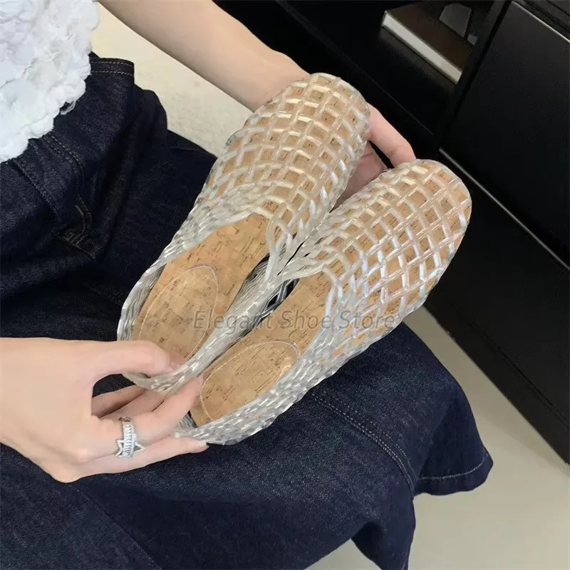 

Women's Flat Jelly Shoes Designer Trendy Hollow Woven Sandals Summer Transparent Mesh Comfortable Breathable Casual Beach Shoes