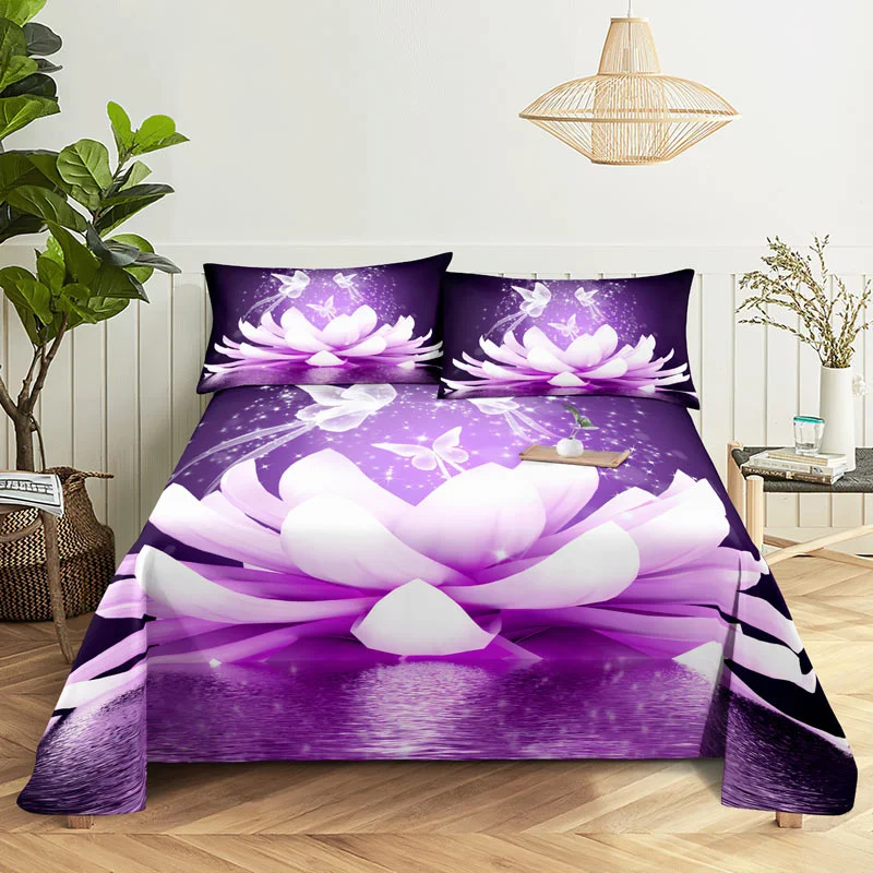 Purple Bedding Set Bed Sheet Linens Pillow Case Queen King Size Lanvender Butteryfly for Bedroom Soft Twin Full Single Double