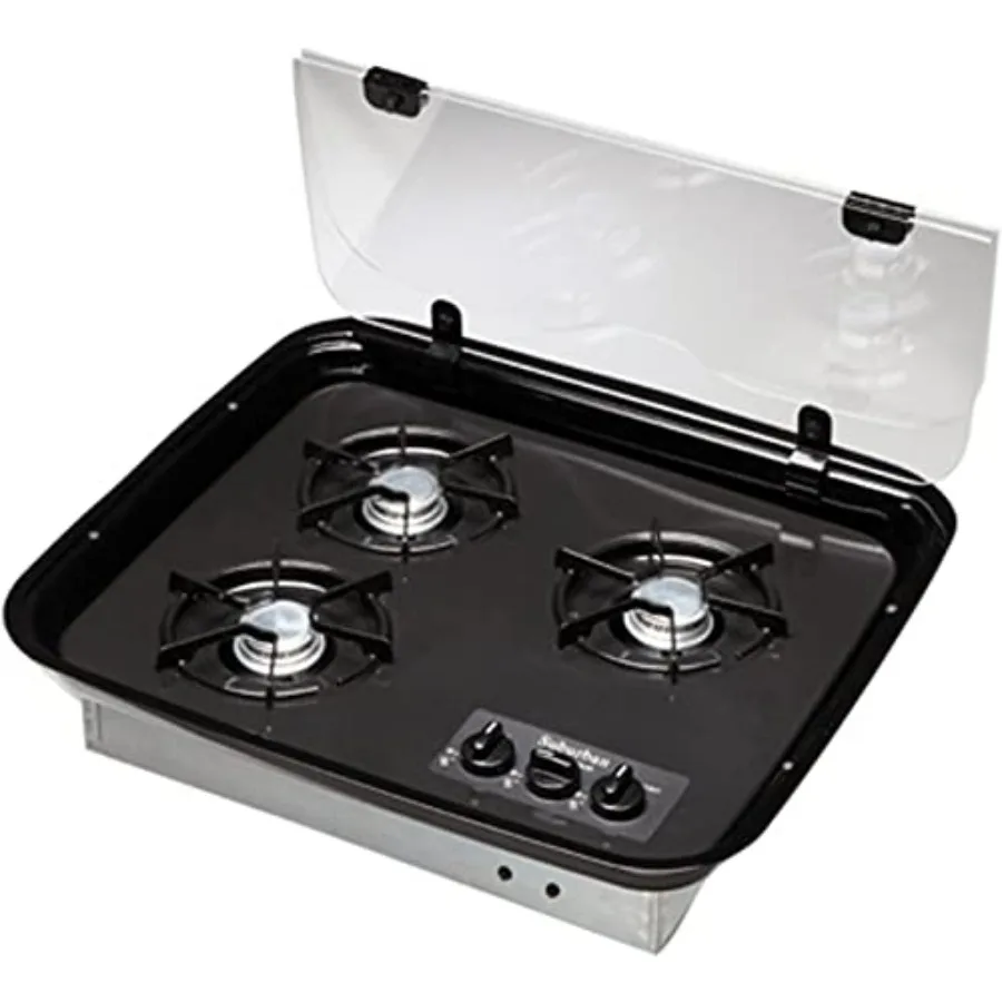 

2990A Glass Cooktop Cover for 3 Burner Stoves - Durable Black Heat-Resistant Protection with Easy-Clean Surface Perfect for Kit