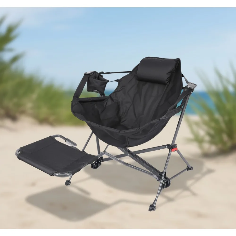 

Портативный гамак для кемпинга с подставкой для ног, подстаканником и боковым карманом — прочный рокер для отдыха на свежем воздухе