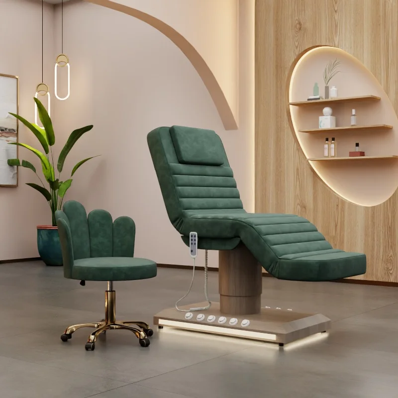 

Массажная кушетка премиум-класса с LED-подсветкой, деревянной отделкой, ножным управлением, 3 моторами, без подлокотников, для мытья головы и косметических процедур