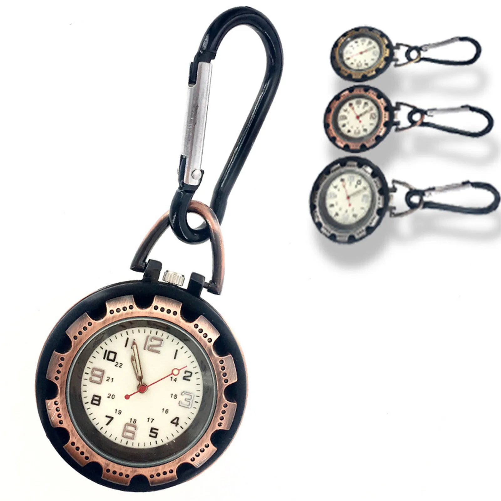 Silver/Bronze/Red Bronze Clip-on Backpack Buckle Belt Quartz Watch Movement Carabiner Vintage Pocket Watch Mountaineering Sports