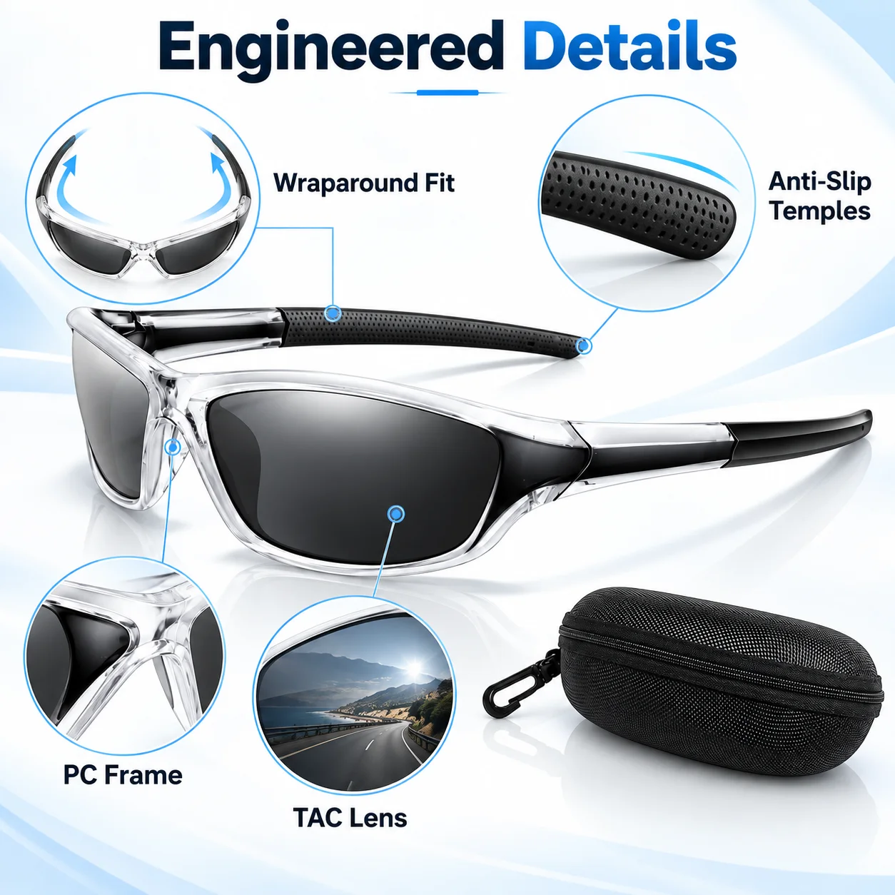 Wraparound Polarized Sports Sunglasses UV400 TAC Lens Performance Eyewear for Fishing Cycling Hiking Running Driving Men Women