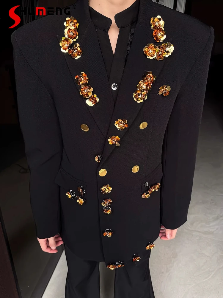 

Fashion Suit Sets Men's 2026 Spring New Chic 2pcs Sequin Three-dimensional Flower High-end Suit Jackets Trousers Two-piece Sets