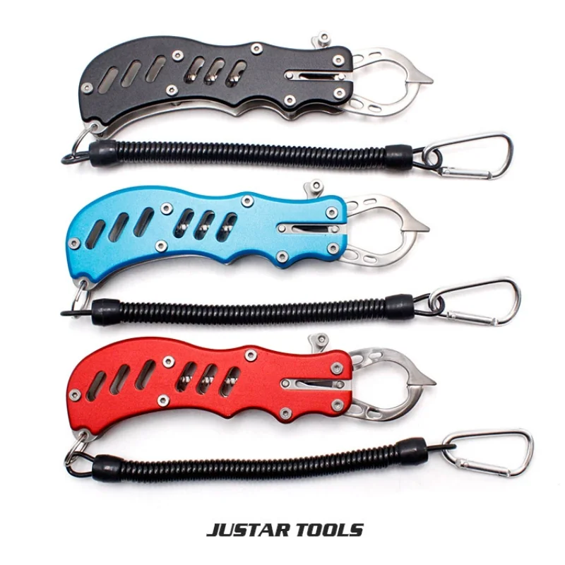 MNFT 1Pcs Fishing Tackle Set Portable Fish Lip Grip Grabber Fishing Grippers Stainless Steel Trigger with Lanyard Rope Tools