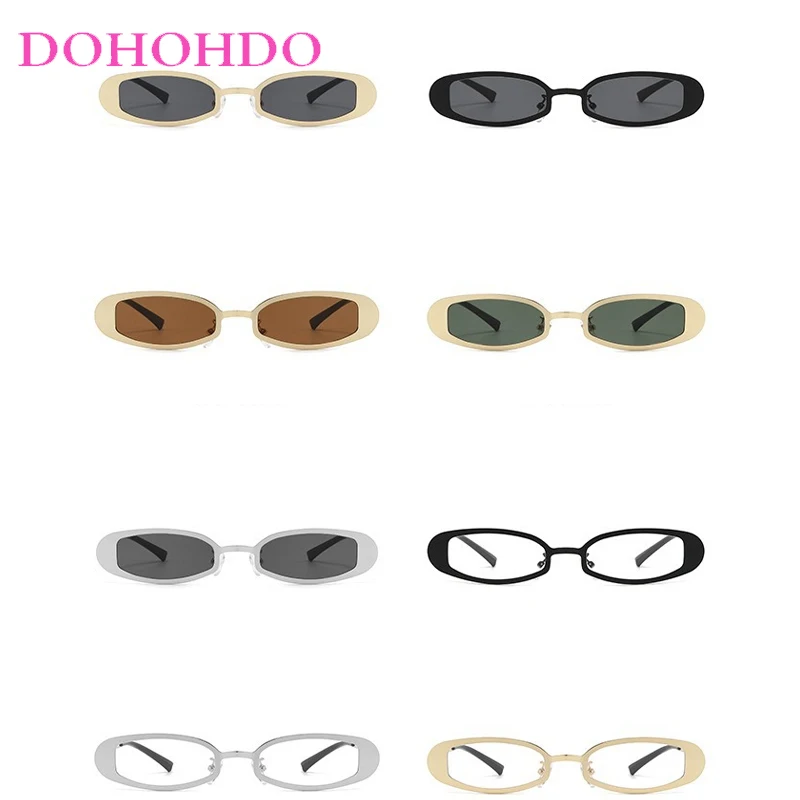 فاسق المعادن Y2K البيضاوي الإطار المرأة النظارات الشمسية الفاخرة العلامة التجارية تصميم الرجال نظارات شمسية الصيف السفر محرك نظارات الموضة UV400