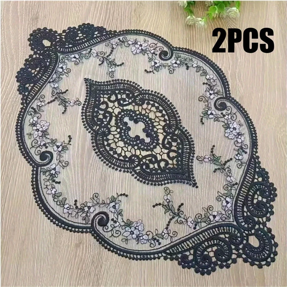 2 PCS 12x18-in Retro Lace Placemats, French Crochet Doilies, Handmade Embroidered Table Mats, Place Mats Cup Mat Placemats,