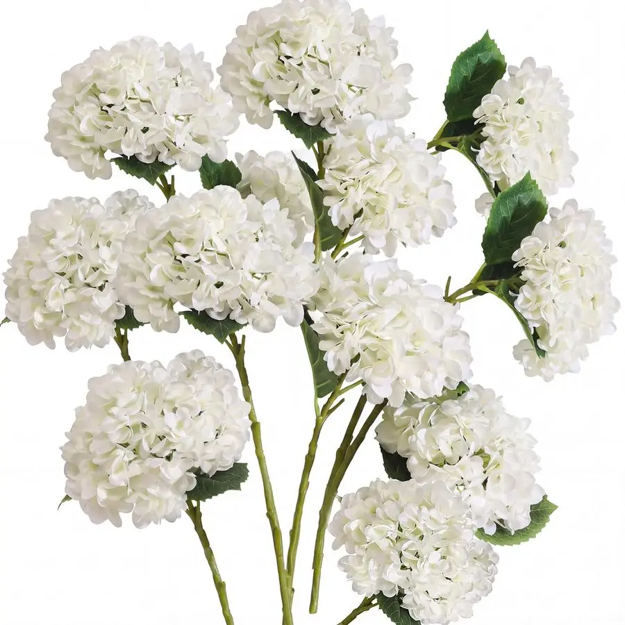 

12PCS 15.4In Artificial Hydrangea Silk Flowers Bouquet Faux Hydrangea Stems for Wedding Centerpieces Home Decor White,12pcs