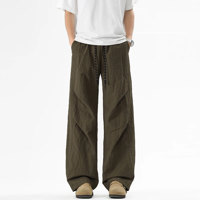 

Summer Ice Silk Quick-Drying Trousers Men's Casual Loose Long Pants Elastic Waist Outdoor Thin Climbing Camping Pants