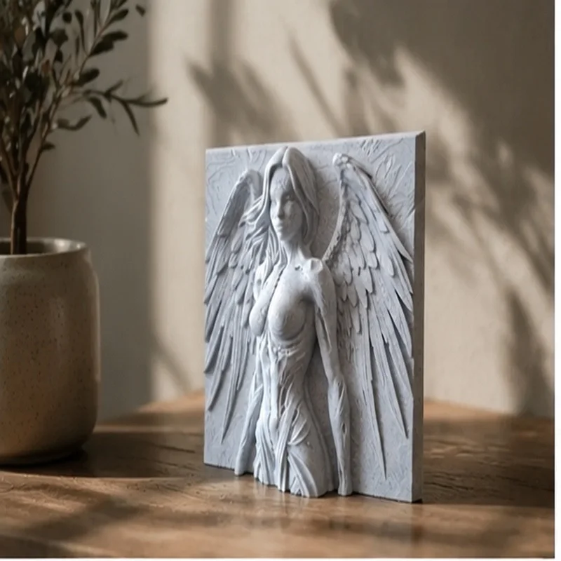 Winged Female Bust Relief Texture Angel Style Carved Sculpture Classical Tabletop Wall Vintage Home Art Decor Ornament Gift - view 6