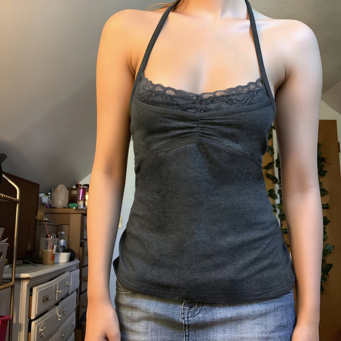 SUCHCUTE Sexy Lace Trim Slim Sleeveless Halter Crop Top Vintage Y2K Corset Tops Casual Basic Camis Women Summer Solid Vest 2026