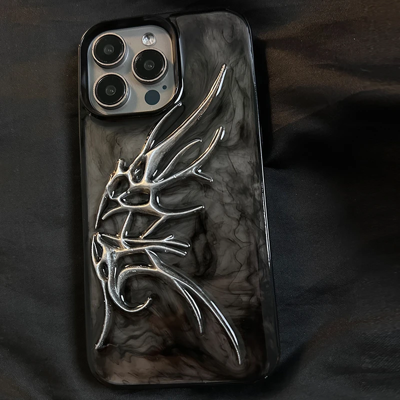 Simple smudged three-dimensional wings are suitable for 16pro mobile phone case Phone15Promax advanced sense 14Promax large hole