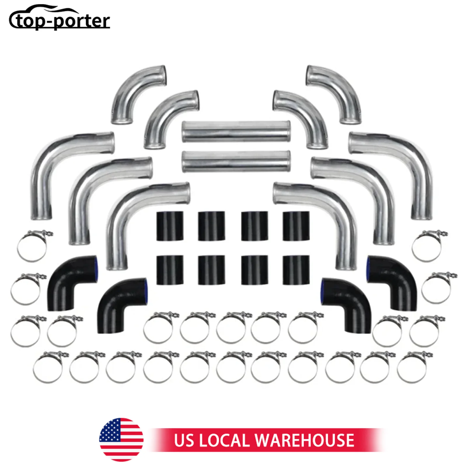 

Universal 12x 2.5" Turbo Intercooler Elbow Pipe Kit+Silicone Hose+Clamp Aluminum PK-M-12P25BK CPL-M-12P25BR