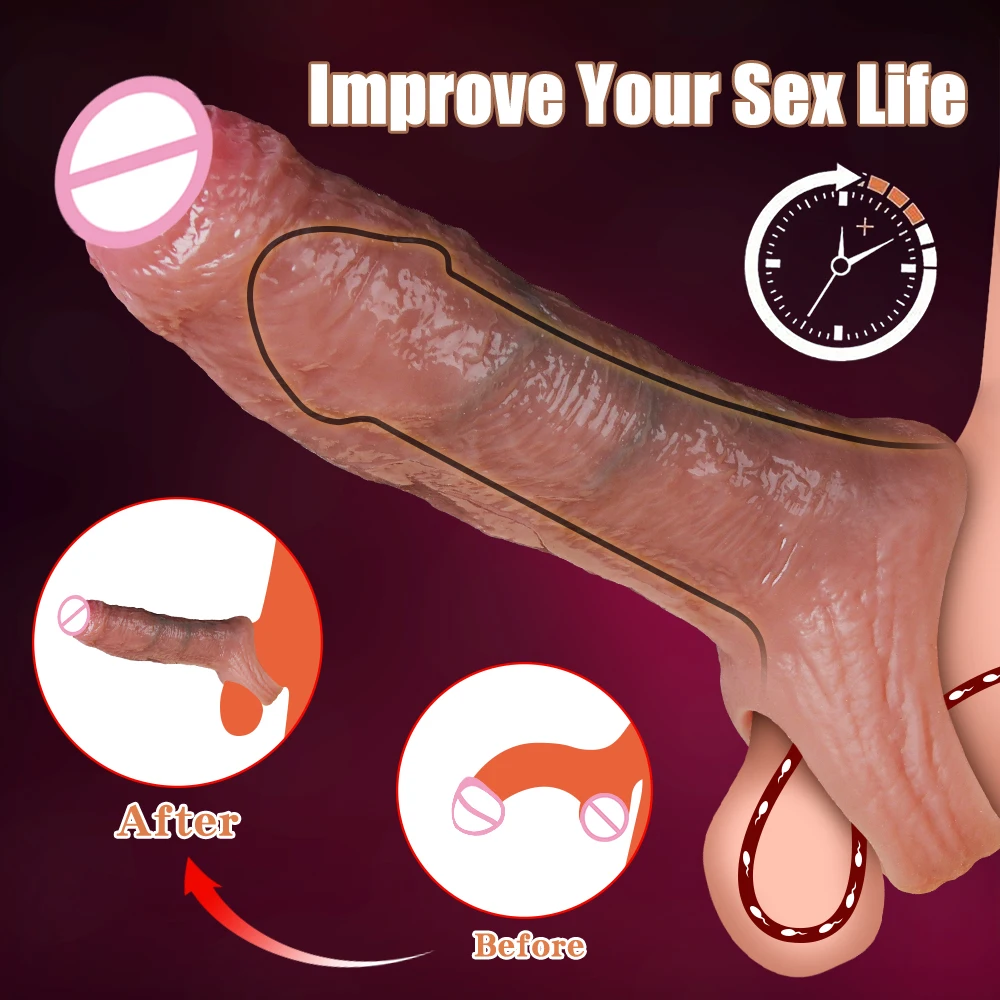 Penis Enlargement Sleeve Delay Ejaculation Cock Sleeve Reusable Condom Sex Toys For Men Realistic Penis Sleeve Extender Sexy Toy