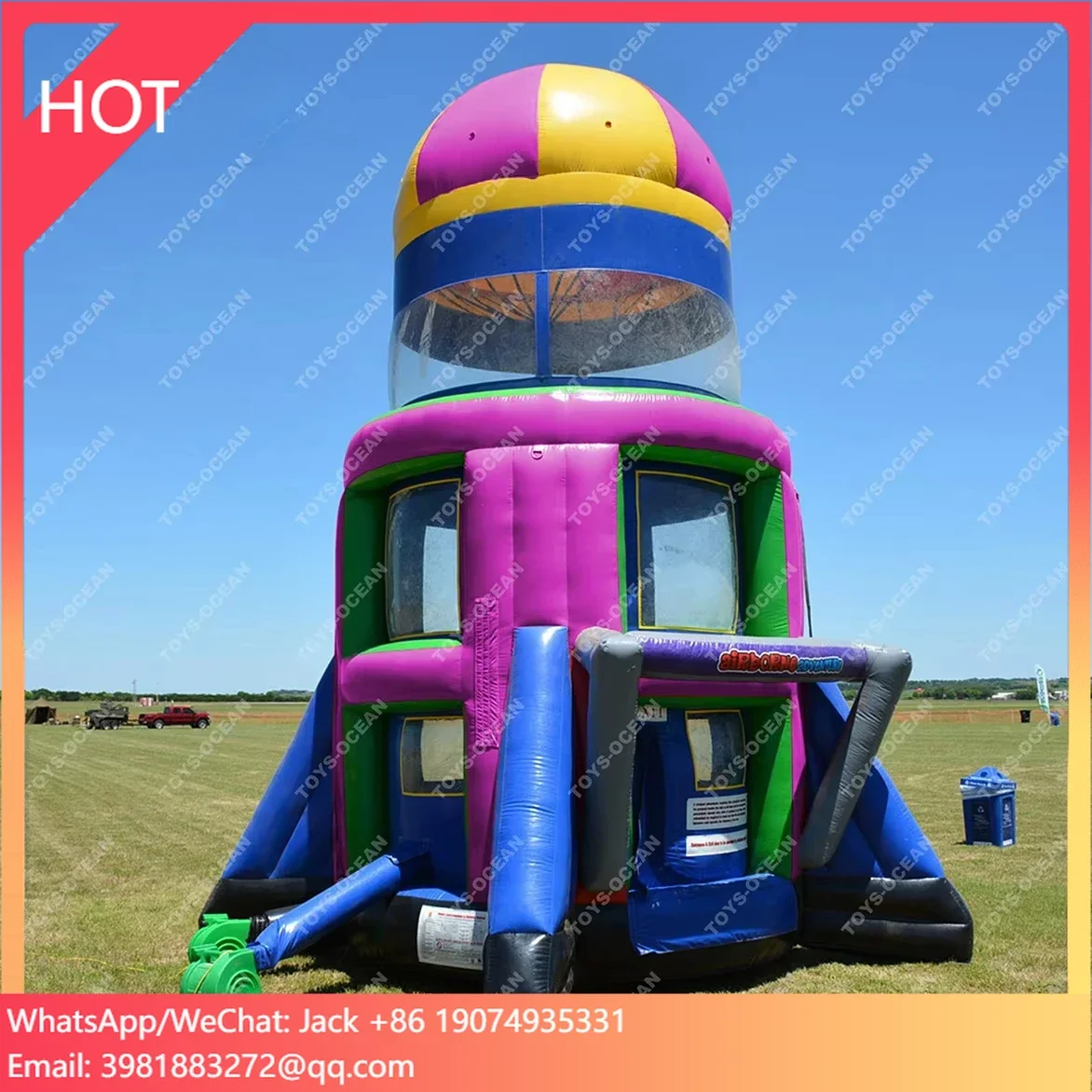 

Large PVC Inflatable Rocket Space and Parachute Sports Castle Bounce Toy for Kids and Adults with Blower Accessory