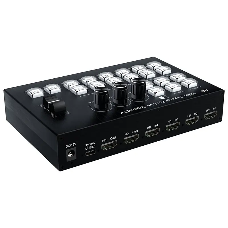 【PUBLICITY】Live Streaming Video Mixer Digital Audio Support, 4 4 Channel Input/2 Output Video Switcher, 1080P/HDCP 1.4 Comp