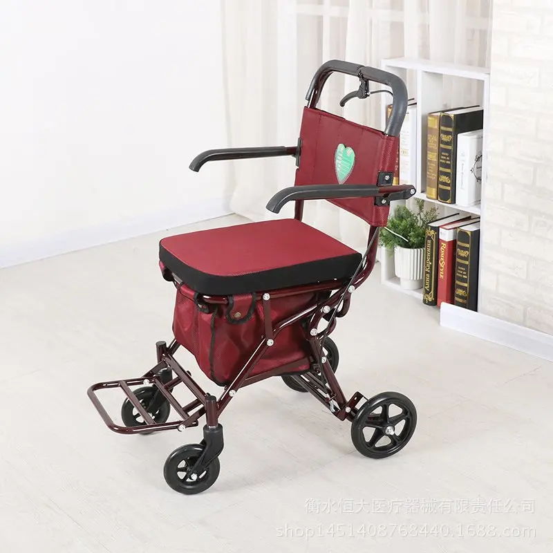 

Elderly scooter folding shopping cart seat can sit four wheels to buy food, walking can push small cart, elderly trolley