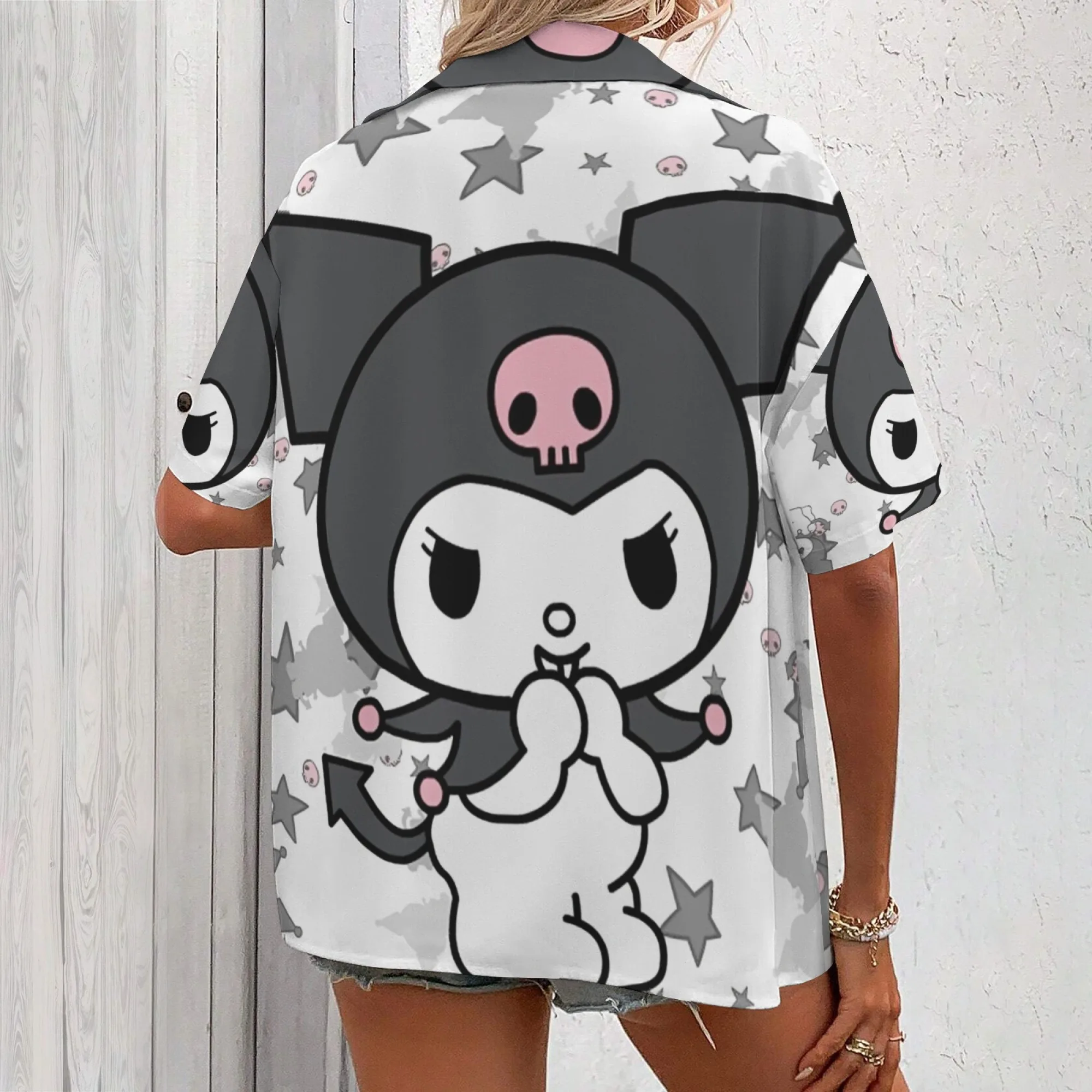 Kuromi Shirt Girls 한국어 리뷰 많은 옷 Kuromi 셔츠 플러스 사이즈 여성 의류 탑 여성 오버 사이즈 티셔츠 Y2k Women's Man