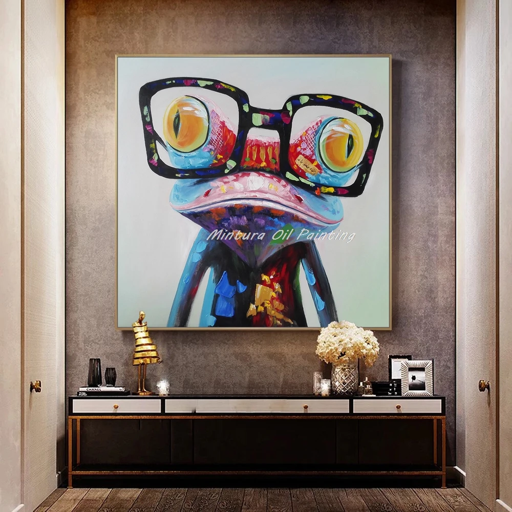 

Mintura,Large Handpainted Frog Oil Painting on Canvas,Abstract Pop Art,Cartoon Animal Poster,Wall Picture,Modern Home Decoration
