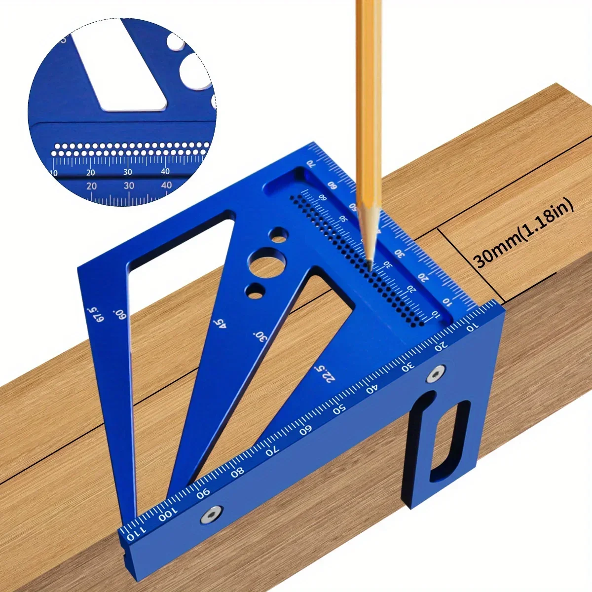 22.5/30/45/60/67.5/90 Degree Aluminum Alloy Square Ruler Protractor, Multi-Angle 3D Measuring Ruler, Engineer Carpenter Crafting