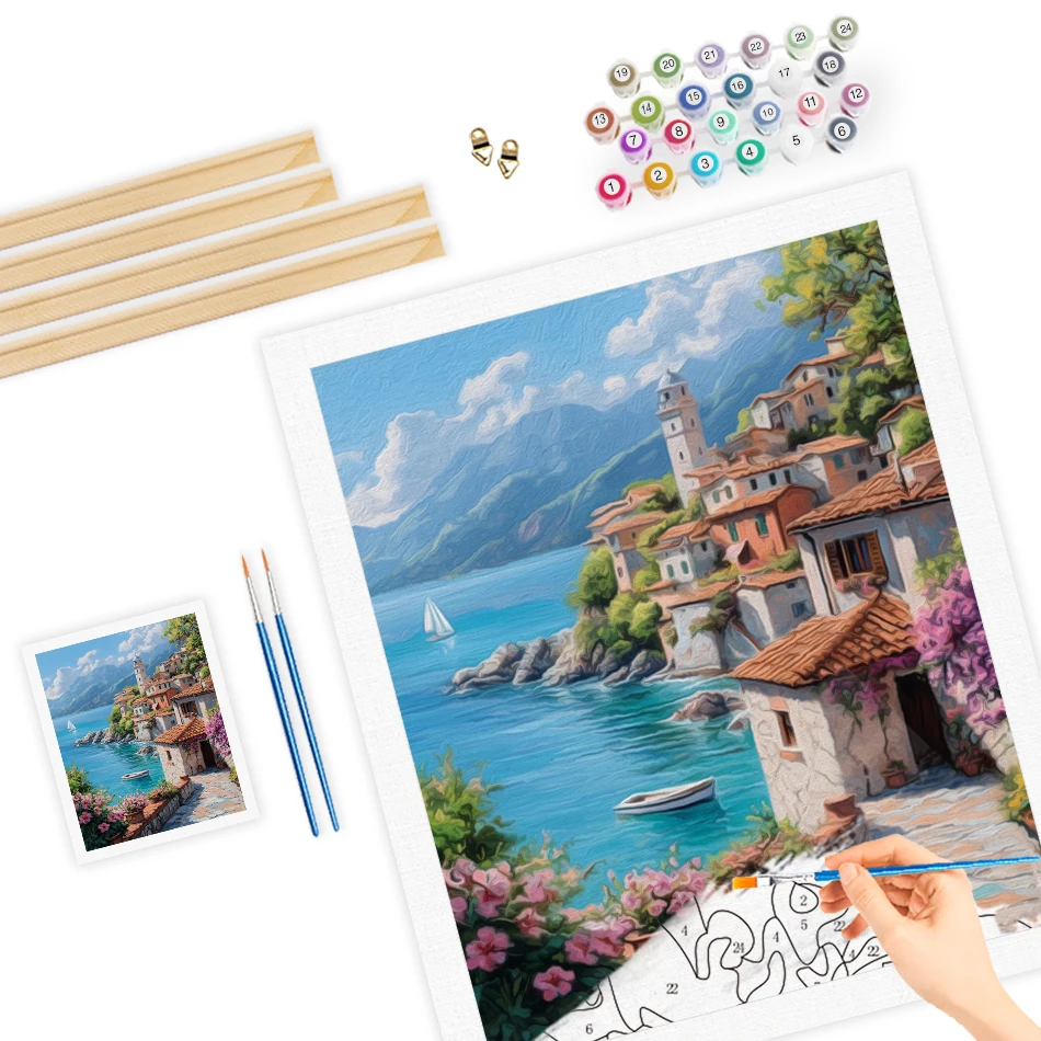 RUOPOTY Diy Ölgemälde nach Zahlen Stadtarchitektur mit Retro-Landschaft Wanddekoration für Zuhause Bild Leinwände für Farbset
