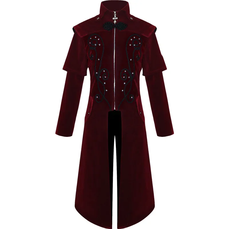 Castello medievale europeo Vampiro Diavolo Cappotto rosso Trench Costume cosplay Medioevo Corte vittoriana Nobili Vestiti