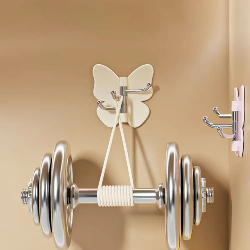 1/4PCS Plastic Butterfly Wall Hook Self Adhesive Rotatable Rotating Wall Hook No Drill Waterproof Key Holder Hook