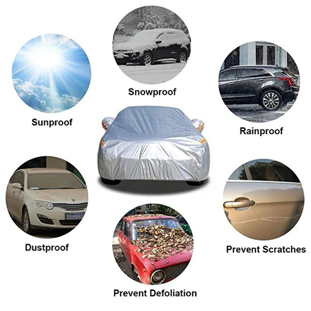 Universal SUV Cover Coat Protector UV ป้องกันฝุ่นฝนหิมะกันน้ํารถเต็มรูปแบบครอบคลุมในร่มกลางแจ้ง D45 190T ครอบคลุมอัตโนมัติ