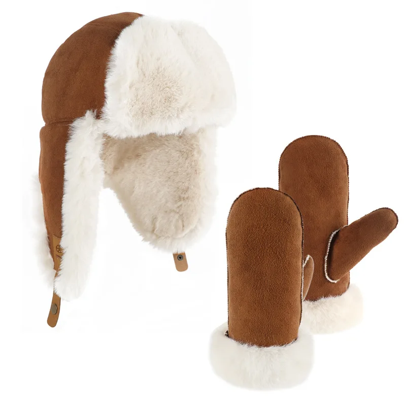 

Winter clothes 2024 casual keep warm fur glove thickening hat set