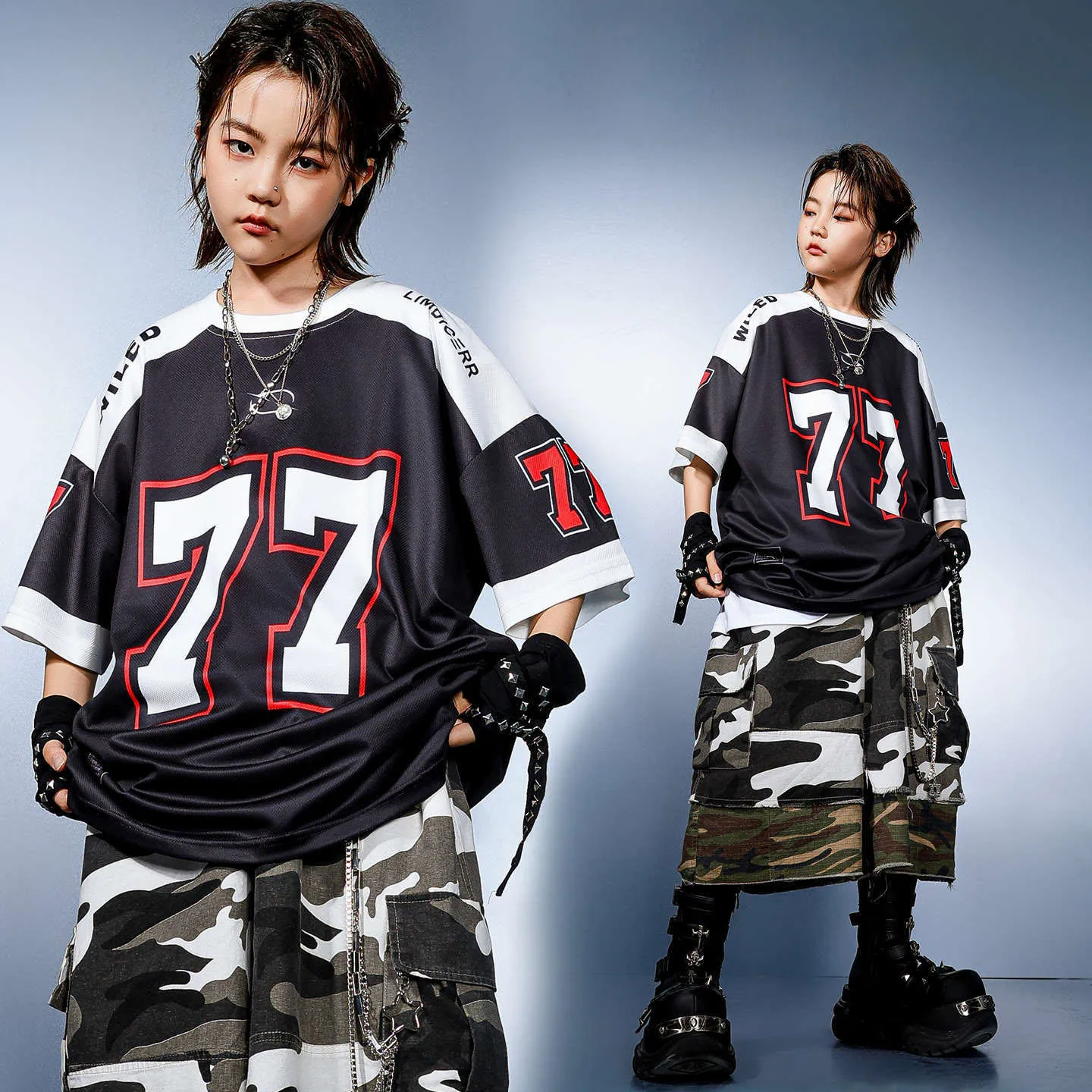 

Kid Kpop Hip Hop Clothing Black Letter T Shirt Top Camo Color Block Cargo Shorts Middle Pants for Girl Boy Dance Costume Clothes