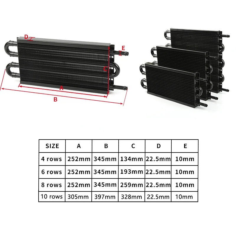 Universal 4 Row 6 Row 8 Row 10 Row Universal Aluminum Remote Transmission Oil Cooler Auto-Manual Radiator Converter Kit