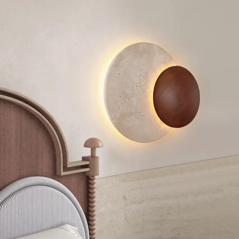 Vintage Round Shape Natural Stone Art Decoration Wall Lamp Interior Wall Lights Bedroom Decor Led