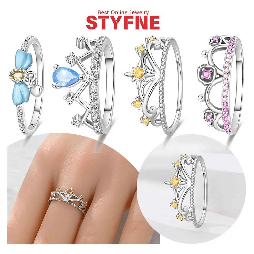 

Original Rings 925 Silver Zircon Bow Crown Rings for Women Wedding Ring Party Fashion Jewelry Gift