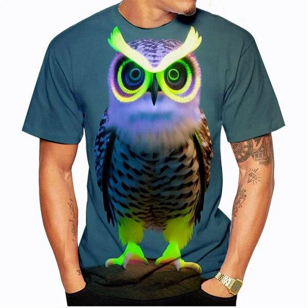 Funny Owl T-Shirts Cute Bird Pattern 3D Print Men Women Round Neck Short Sleeve T Shirt Casual Tops Harajuku Tees Men's Clothing