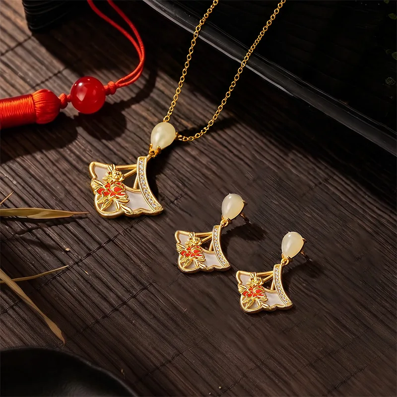 Bracelet Hand String New Chinese-Style Twelve Flower God Series S925 Sterling Silver Necklace Earrings Hetian Jade Fritillary